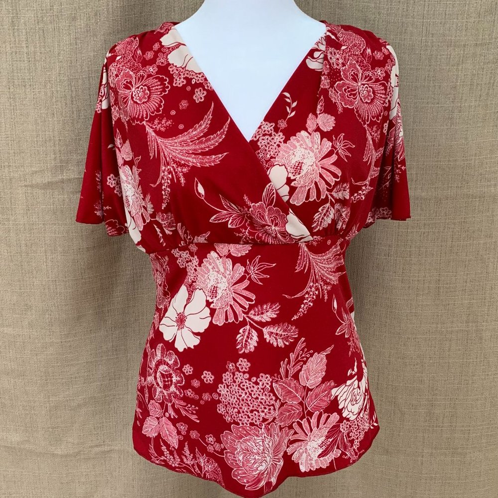 SOLD PERSEPTION CONCEPT Floral Wrap Flutter Sleeve Top Blouse - Picture 1 of 12